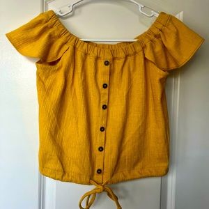 Madewell Cap Sleeve Scoop Neck Button Tie Crop Top